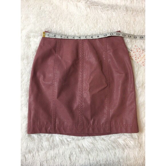 Free People Mini Skirt Pink Size 0 Faux Leather Party Night Out Casual Zip - Picture 9 of 10